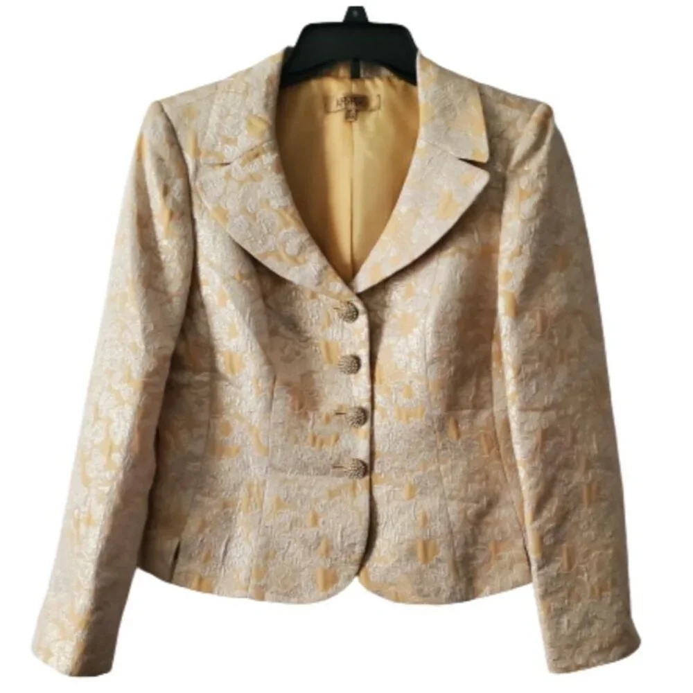 KASPER Women's Petite Rhinestone Buttons Metallic Floral Coat Jacket Size 8P - Picture 2 of 12